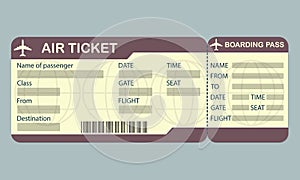 Airline boarding pass ticket template. Detailed blank of airplane ticket. Vector illustration
